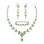 Ever Faith Austrian Crystal Bridal Bridesmaid Jewelry Sets, Elegant Marquise Rhinestone Leaf Necklace Dangle Earrings Tennis Bracelet Set Light Green Silver-Tone