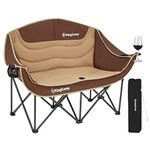 KingCamp Double Camping Chair Loveseat Heavy Duty for Adults Two Person Outdoor Folding Chairs with Cup Holder Wine Glass Holder Support 441lbs for Outside Picnic Beach Travel(Coffee)