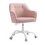 SONGMICS Office Chair, Swivel Chair, Desk Chair, Makeup Vanity Chair, Adjustable Height, Armrests, 110 kg Load Capacity, Cotton-Linen Fabric, for Home Office, Study, Bedroom, Jelly Pink OBG019P11