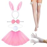 PMELCXD Women's Bunny Accessory (Pink and White), 6 PCS Rabbit Ears Headband Collar Bow Tie Fancy Dress Cuffs Rabbit Tail