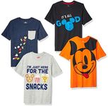 Amazon Essentials Disney | Marvel | Star Wars Boys' Short-Sleeve T-Shirts (Previously Spotted Zebra), Pack of 4, Navy/Grey/Orange/Mickey Snacks, X-Small