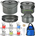 MEETSUN Camping Cookware Set 37 PCs,Large Size Hanging Pot with Camping Pots and Pans Set,Camping Cooking Set for 6 Person, Camping Mess Kit wiht Cups Dishes Forks Spoons Knives for Camping Hiking