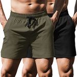 COOFANDY Men's Running Athletic Shorts 5 Inch 2 Pack Gym Workout Shorts Fitted Exercise Hiking Shorts with Zipper Pocket, 01-Army Green/Black, Large