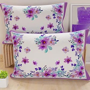 PETTI Artigiani Italiani - Federe Cuscini Letto, Coppia di Federe 50x80 cm, Federa Copricuscino, Federe in Microfibra Anallergica, Made in Italy, Federe Floreale Viola