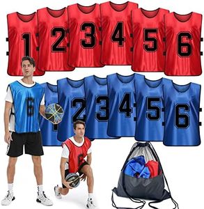 PULUOMASI Sports Pinnies-Numbered Practice Vest Pennies for Soccer Basketball Jersey Bibs -Set of 12/Youth Adults Team