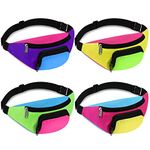 4 Pieces Retro 80s 90s Fanny Pack Retro Belt Bag 2 Pockets Neon Fanny Pack Small Waist Packs for Jogging Traveling Party Costumes Holiday Festival 80s Theme Halloween Party