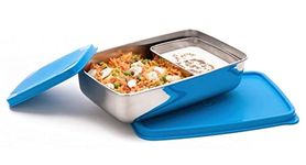 SignoraWare Stainless Steel Compact Big Steel Lunch Box (150ml+850ml Compartments with Airtight Lid, Set of 2) | (Blue)