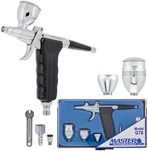 Master Airbrush Model G76 Multi-Purpose Pistol Trigger Fixed Dual-Action Airbrush, 0.3 mm Tip, 3 Sizes of Gravity Feed Fluid Cups - User Friendly, Versatile Set Kit - Auto Graphics, Art, Hobby, Cake