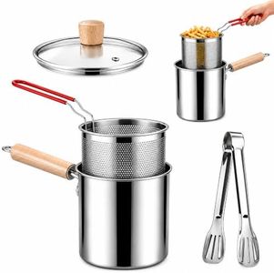 3L Deep Multifunctional 304 Stainless Steel Fryer with Basket Lid and Tongs