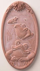 JBK Pottery Ceramic Wall Art Sculpture – Artisan Home Decor, Wall Mounted Decorative Antique Pediment, Indoor & Outdoor Accent for Patio, Garden, Living Room, 10 Inch Oval - Frogs Terracotta Design