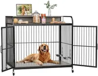 GAOMON 48" Dog Kennel Furniture for Large Dogs,Large Dog Crate, Wooden Heavy Duty, Dog Crate Indoor with Adjustable Height Bowls, 48" L X 29.9" W X 44.3" H,Grey