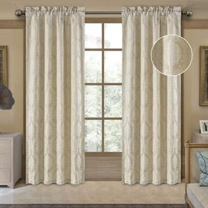 Loom and Mill Luxury Jacquard Curtains for Bedroom, Beige Damask Curtains 2 Panels with Tiebacks, Elegant Window Curtain for Living Room Holiday Banquet Decor(52”Wx 84”L, 2 Panels)