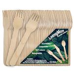 LoengMax Disposable Wooden Forks-100PCS 6" Length-Wood Cutlery Wooden Utensils