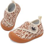 FEETCITY Baby First Walking Shoes Wide Baby Shoes Infant Sneakers Newborn Crib Shoe Barefoot Lightweight Slip On Shoe, Dark Brown, 12-18 Months Infant