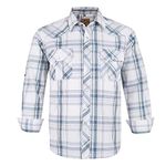 Coevals Club Men's Western Cowboy Long Sleeve Pearl Snap Casual Button Down Up Work Shirts(28# White Plaid L)