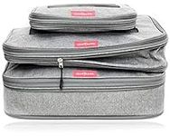 LeanTravel Compression Packing Cubes for Travel Organizers with Double Zipper (3-Pack (2L+1M), Grey)