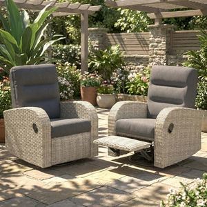 Vakollia Outdoor Swivel Recliner Chair Set of 2, All-Weather Wicker Reclining Patio Chair with Adjustable Backrest and Footrest