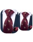 Barry.Wang 2 PACK Ties for Father and Son Fashion Children Tie Men Necktie Jacquard, Dinosaur Burgundy, One Size