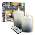 LED Candles | LED Candles Flickering | Grey & White Ombre Flickering LED Candles | Electric Flameless LED Flame Candle with Remote Control - Battery Operated Candles (Set of 2) iN Home