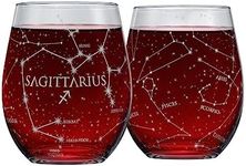 Greenline Goods Sagittarius Stemless Wine Glasses Zodiac Sagittarius Set Hand Etched 15 oz (Set of 2) - Astrology Sign Glassware