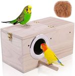 Hand Crafted Extra Large Parakeet Nest Box; Budgie Bird House with Natural Coconut Fiber Nesting Material; Natural Wood Breeding Box for Cockatiel, Lovebirds, Parrotlets and Small to Medium Birds