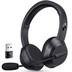 Wireless Headset, Bluetooth Headset with AI Noise Cancelling Microphone, Bluetooth V5.3 Headphones with USB Dongle & Mic Mute for Computer/Laptop/PC/Cell Phones/Remote Work/Call Center