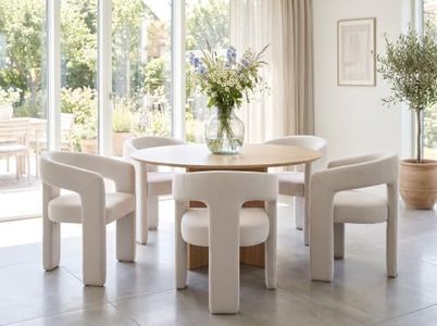 RIVOVA Modern Barrel Dining Chairs Set of 5, Linen Upholstered Accent Side Chair with Arms Comfy Makeup Vanity Chairs, Dining Living Room Kitchen Chairs, Beige