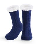 WYTartist Mens Slipper Socks with Grips Super Soft Warm Cozy Fuzzy Fleece-lined Winter Socks Home Socks (Twist Blue)