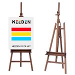 MEEDEN Large Painters Easel Adjustable Solid Beech Wood Artist Easel, Studio Easel for Adults with Brush Holder, Holds Canvas up to 48", Light Walnut