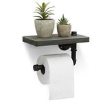 MyGift Industrial Style Wall-Mounted Pipe Design Toilet Paper Holder with Barnwood Gray Wood Shelf