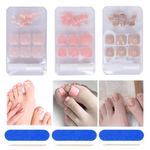 72Pcs French Tip False Toenails with Glue, Stick on Toenails, Natural Press on Toenails, Nude Glitter Short False Nails, Pink Series Summer Fake Toe Nails for Women Toenail Decorations