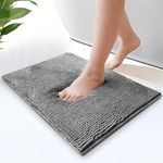 Moonlight Bedding Grey Bath Mat Non Slip Anti Mould - Chenille Shower Mat 40 x 60 cm Super Absorbent Bathroom Mat Machine Washable Extra Soft Fluffy Bathmat