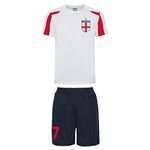 Personalised England Style Kit White Football Shirt, Blue Shorts, for Girls and Boys Best Birthday Gift for Children Kids Playwear (3-4 Years)