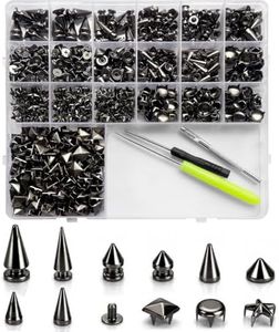 Awgusu 700 Pcs Metal Punk Spikes and Studs Pyramid Round Kit (Gun Metal)
