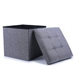 WoneNice Folding Storage Ottoman Cube Foot Rest Stool Seat- 15" x 15" (Linen Gray)