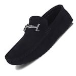 LOUIS STITCH Suede Loafers for Men | Designer Buckle Moccasins | Formal & Casual Slip-On Shoes | Ideal for Business, Parties, Everyday Wear | Solid Obsidian Black | UK Size 11 (ITSUDJB)