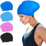 SUSNUAN Swimming Cap for Women Men, Large Swimming Cap for Women Silicone Swimming Hat for Long Hair, Adult Swimming Hat Swim Cap Dark Blue, 21 * 26CM