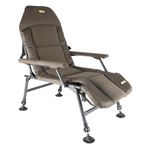 Faith Lounge Chair XL - Carp Fishing Chair with Fleece Lining - Ultimate Fishing Comfort - Low Seat - Armrests - Metal Frame - Adjustable Legs - Compact Design - 92x66x99cm