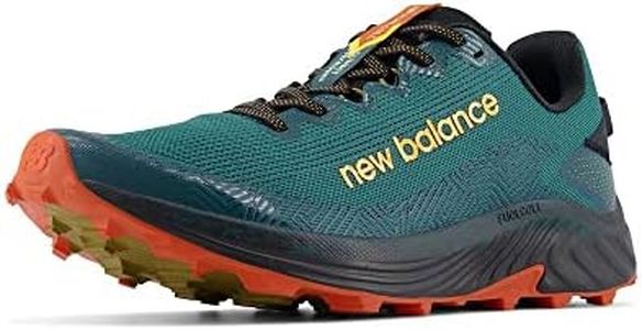 New Balance Men's FuelCell Summit Unknown V4 Trail Running Shoe, Vintage Teal/Hot Marigold, 7.5