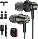 Jiunai USB C Earbuds for Samsung S24, Type C Wired Headphone with Mic in Ear Magnetic Noise Isolation Stereo Remote Control Audio Corded Earphones for Samsung Galaxy S24 Ultra S24+ Plus A35 Metal Gray