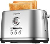 LONGDEEM Retro Toaster 2 Slice with Extra-Wide and Deep Slots, 6 Browning Levels and 3 Functions - Reheat, Defrost & Cancel, Stainless Steel, Removable Crumb Tray, Under Base Cord Storage, Silver