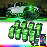 Xprite Wide Angle Bluetooth RGB LED Rock Lights Kit, Multicolor Neon Lighting Footwell Underglow Kits w/Wireless Remote, Compatible Off-Road Trucks Cars UTV ATV SUV RZR Motorcycles Boats 8 Pods