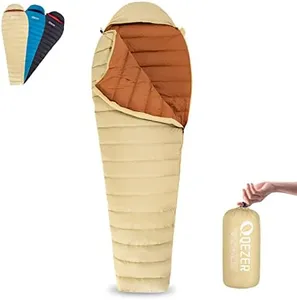 QEZER Ultralight Down Sleeping Bag for Adults 37-60 Degree F with 600 Fill Power, Compact Summer Sleeping Bag with Compression Sack for Backpacking, Hiking and Camping