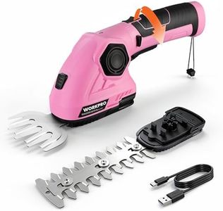 WORKPRO Pink Cordless Grass Shear & Shrubbery Trimmer - 2 in 1 Handheld Hedge Trimmer 7.2V Electric Grass Trimmer Hedge Shears/Grass Cutter 2.0Ah Rechargeable Lithium-Ion Battery - Pink Ribbon