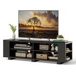 Tangkula Wood TV Stand for TVs up to 65 Inch Flat Screen, Modern Entertainment Center with 8 Open Shelves, Universal TV Storage Cabinet for Living Room Bedroom, TV Console Table (Pure-Black)