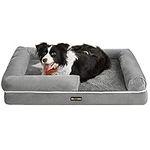 Feandrea Orthopedic Dog Bed, Dog Sofa with Sides, Removable Washable Cover, 91 x 71 x 20 cm, Non-Slip Bottom, Light Grey PGW076G02