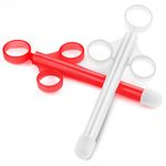 Lube Applicator Syringes, Precision Lubricant Dispensers, 2-Pack Injector with Smooth Rounded Cap, Ideal for Men, Women & Couples - Reusable, Easy to Use & Clean [10ml][White & Red]