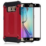 Asuwish Phone Case for Samsung Galaxy S6 Edge Plus with Tempered Glass Screen Protector Cover and Slim Rugged Hybrid Layer Cell Accessories Protective Glaxay S6edge + S 6edge 6s 6 Edge+ Women Men Red