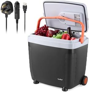 VonShef 28L Electric Cool Box, Large Insulated Cooler Box with Wheels, Hot & Cold Function, Three Power Options (3-Pin 240v Wall Plug, USB & 12v Car Plug), Removable Lid, Festival Camping Accessories