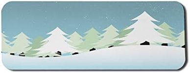 Lunarable Pine Tree Computer Mouse Pad, White and Green Tree Silhouettes Winter Woodland Xmas, Rectangle Non-Slip Rubber Mousepad Large, 31" x 12" Gaming Size, Blue Almond Green